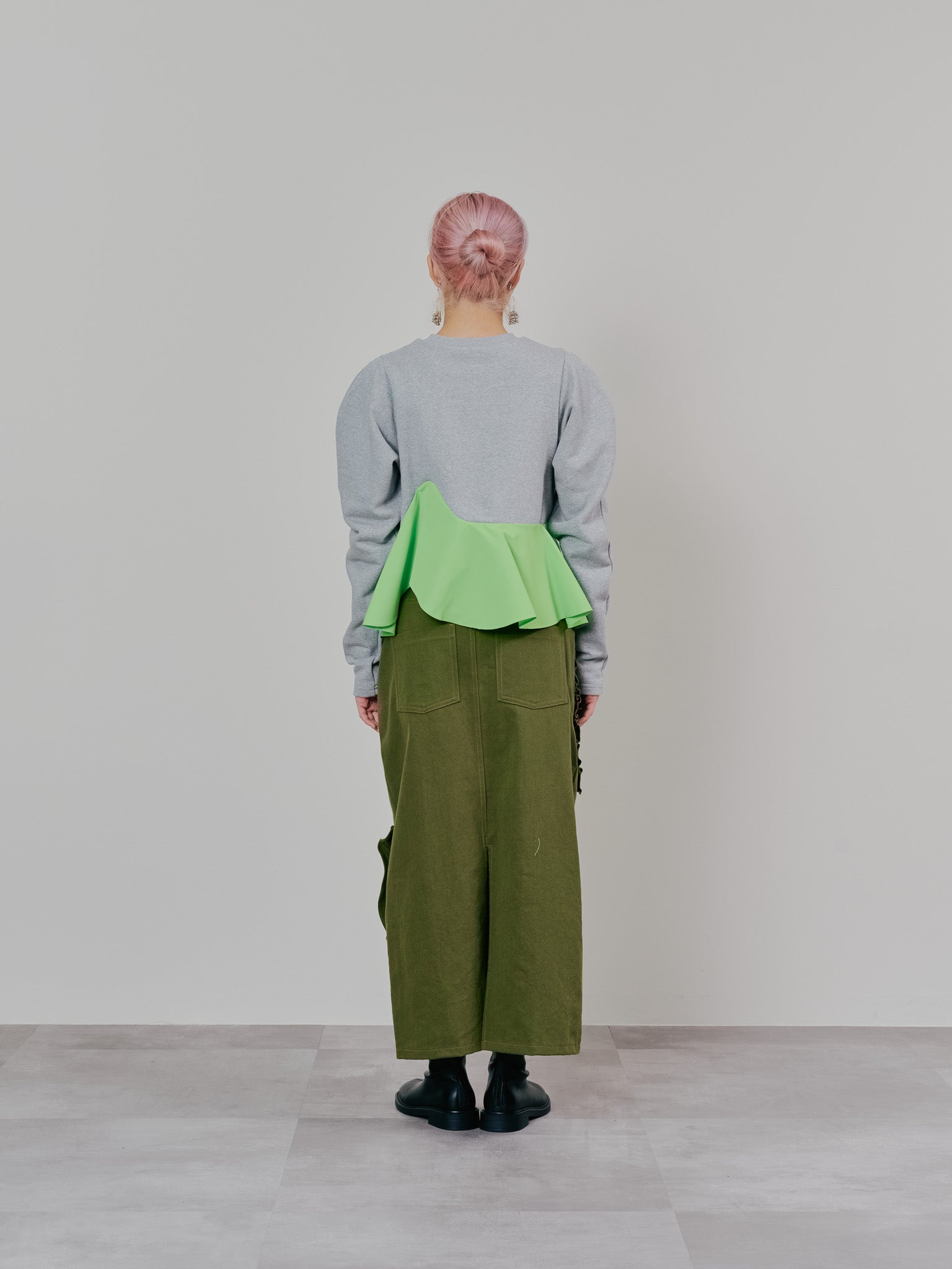 【SALE】ミックスフリルカツラギタイトスカート [601358] khaki