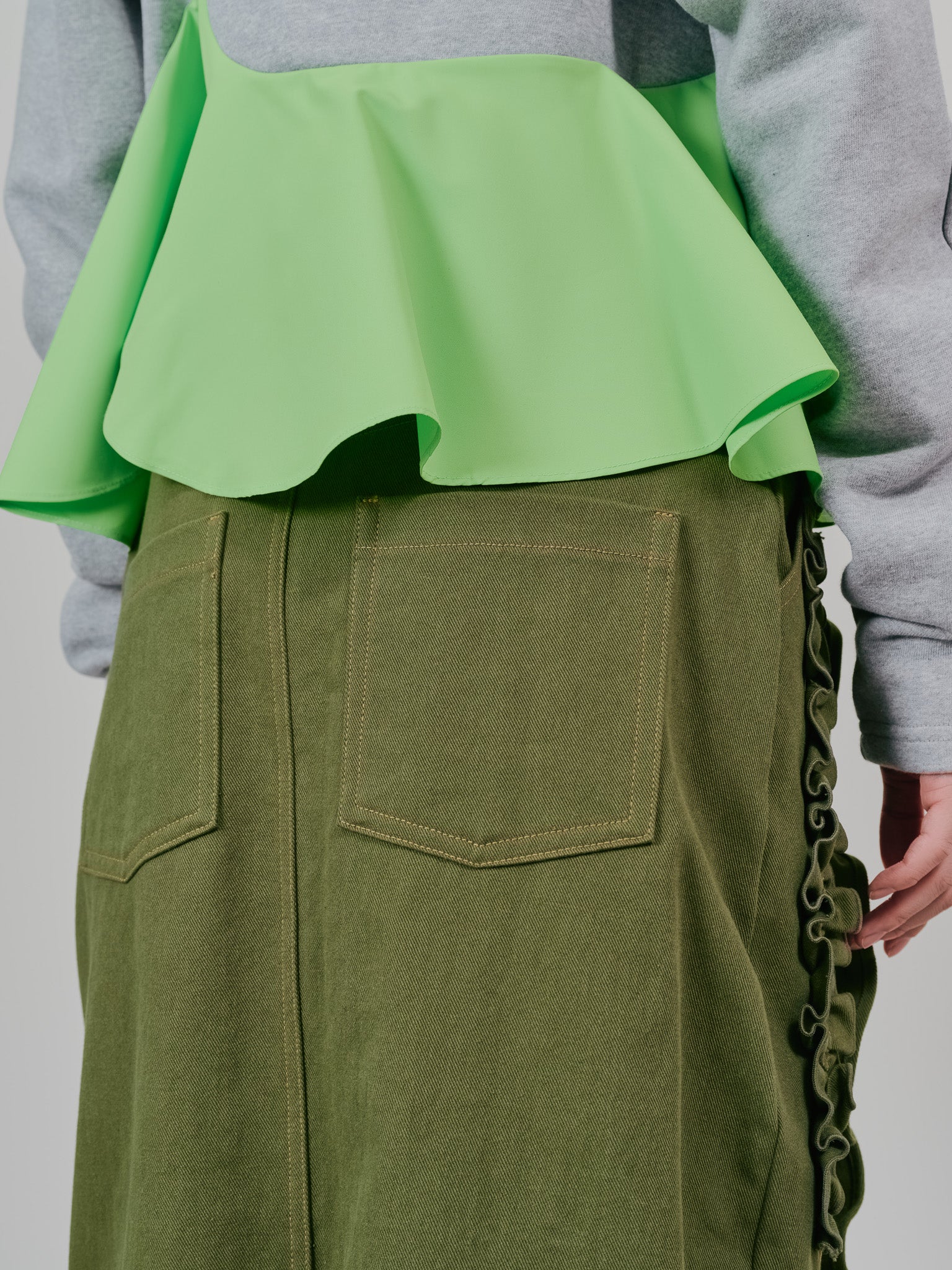 【SALE】ミックスフリルカツラギタイトスカート [601358] khaki